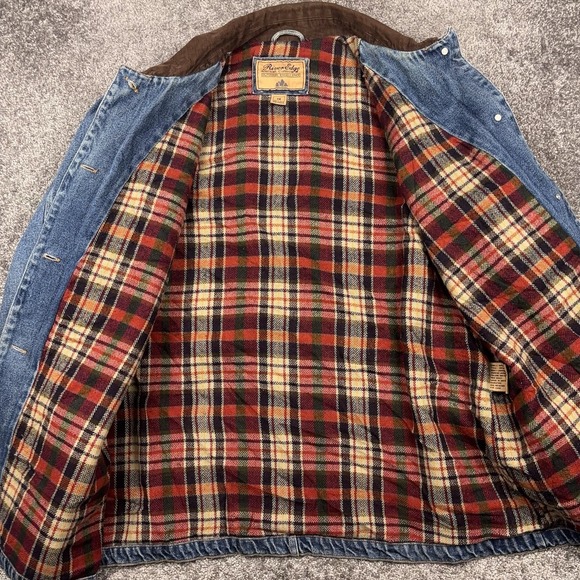 VTG River Edge Denim Chore Jacket Women's 1X Corduroy Collar Blanket Lined - Picture 2 of 12